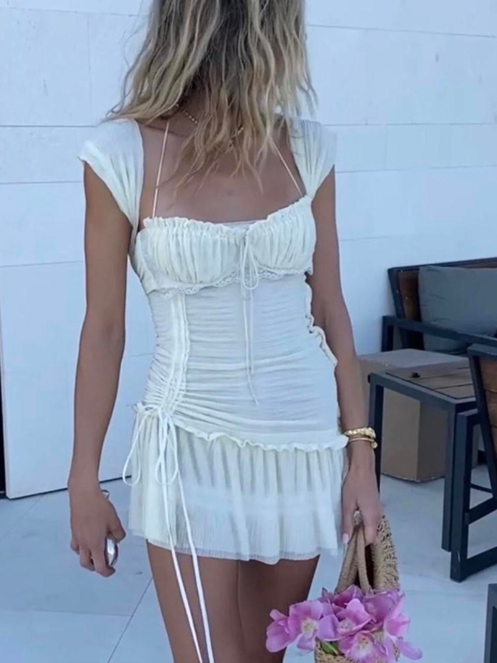 Luxury Cottagecore Ruffle Milkmaid Mini Dress